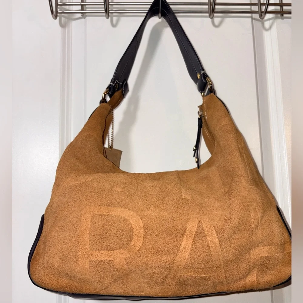 Isaac Mizrahi Brown Suede Logo Hobo Shoulder Bag Y2K